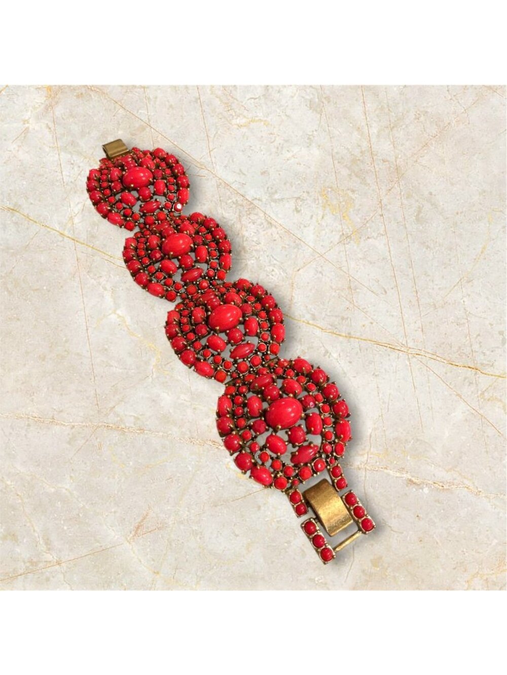 Stella & Dot Sardinia Panel Link Faux Coral Bracelet Vintage Style Statement